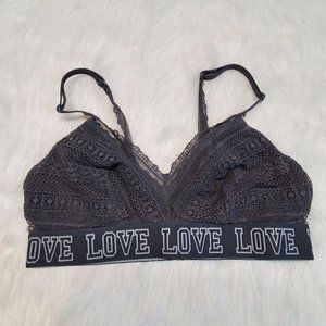 So Bralette Womens Large Juniors‎ Dark Gray Lace Love Spellout